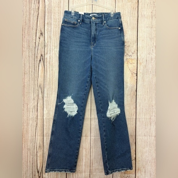 Good American Denim - Good American Womens Straight Curve Distressed Jeans size 6/28
